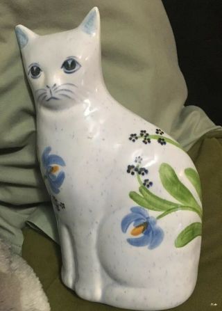 Vintage N.  S.  Gustin Co.  Ceramic Hand Painted White Floral Cat Made In Usa 9