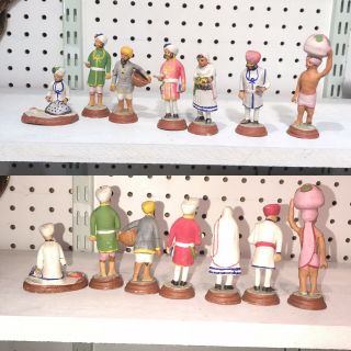 7 Antique Indian Hand Painted Pottery Statue Figures Of 7 Character Man & Woman 2