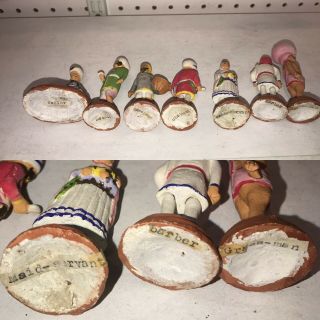 7 Antique Indian Hand Painted Pottery Statue Figures Of 7 Character Man & Woman 4