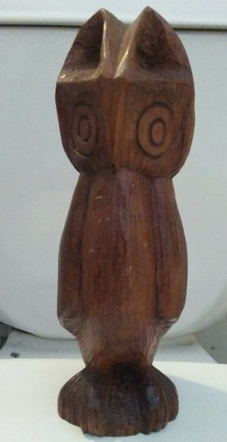 Vintage Folk Art Primitive Large Hand Carved Wood Owl