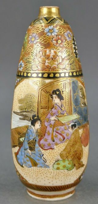 Fine Antique Meiji Period Japanese Satsuma Pottery Hozan Miniature Bottle Vase