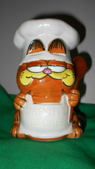 " Garfield Le Chef " Vintage Ceramic Kitchen Utensil Holder Enesco 1978
