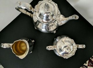 Webster Wilcox American Rose Silverplate Teaset Teapot Creamer Sugar Bowl USA 3