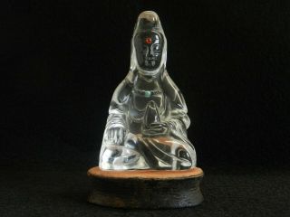 Antique 19th / 20th C Chinese Crystal Figure Of Kwanyin Buddha & Inset Stones.