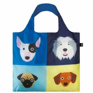 Loqi Grocery Shopping Fold Reusable Tote Bag Washable Puppy Pug Sheepdog Terrier