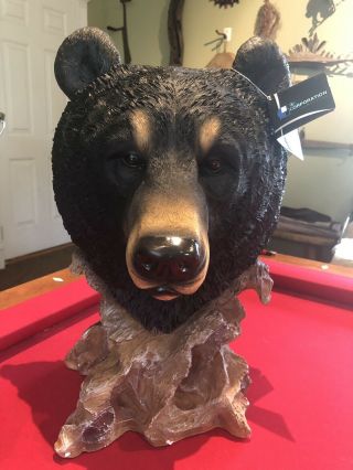 Collectible Handpainted Polyresin Black Bear Head Sculpture