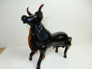Brahma Bull Figurine Vintage Brown Glass Cattle Cow 11 " L X 10 " T