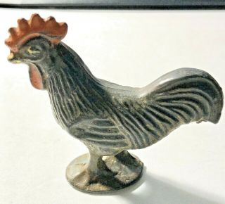 Vtg 2 3/4” Casted Metal Hand Painted Rooster Statue Bx6