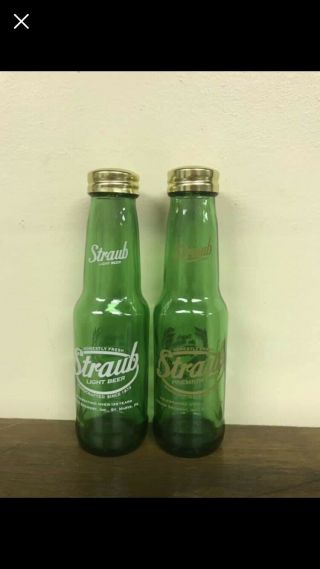 Green Straub Beer Bottle Salt And Pepper Shaker.  Straub Brewery Inc.  St Marys Pa