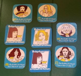 8 Vtg Babycham Coasters Passion For Fashion Ladies Beer Mats Horoscope