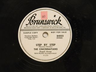 The Cincinnatians 78 Step By Step Bw Upper Garden Brunswick Vg,  Gospel Doo Wop