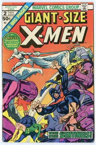 Giant - Size X - Men 2 Vf/nm 9.  0 White Pages Vs.  The Sentinels Marvel 1975