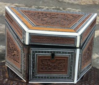 Fine Antique Anglo Indian Wood Sadeli Stationary Box Bombay For Restoration