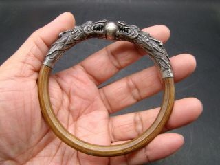 Chinese 1920 ' s carved silver and wood bangle u3443 2