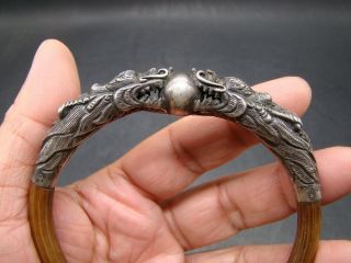 Chinese 1920 ' s carved silver and wood bangle u3443 3