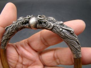 Chinese 1920 ' s carved silver and wood bangle u3443 4