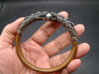 Chinese 1920 ' s carved silver and wood bangle u3443 7