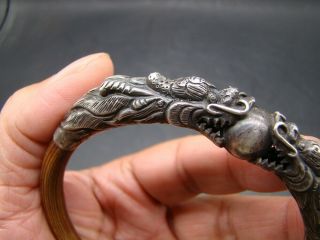 Chinese 1920 ' s carved silver and wood bangle u3443 8