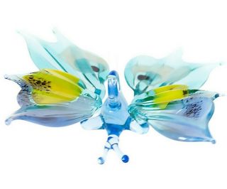 Blue Yellow Butterfly Figurine Blown Glass " Murano " Art Animal Insect Hung