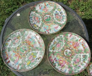 Three Antique Chinese Porcelain Rose Medallion Plates 8 "