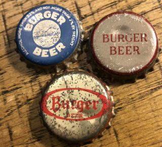 3 Vintage Burger Beer (1 Ohio Tax Crown) Cork Bottle Caps Cincinnati Ohio