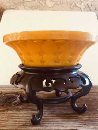 Imperial Yellow Chinese 18thc /19thc Peking Glass Base or Bowl /Stand 3