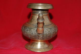 Antique Brass India Engraved Pot Lota Water Pitcher Vessel Hindu Ritual Temple 3