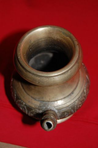 Antique Brass India Engraved Pot Lota Water Pitcher Vessel Hindu Ritual Temple 5