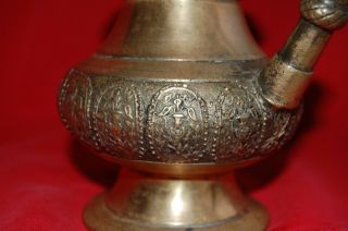 Antique Brass India Engraved Pot Lota Water Pitcher Vessel Hindu Ritual Temple 7