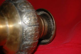 Antique Brass India Engraved Pot Lota Water Pitcher Vessel Hindu Ritual Temple 8