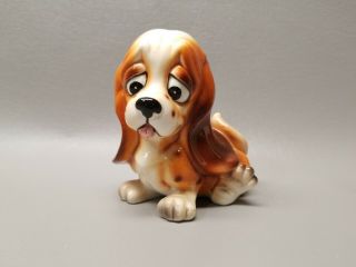 Vintage Adorable Ceramic Sitting Basset Hound Dog Puppy Figure Figurine