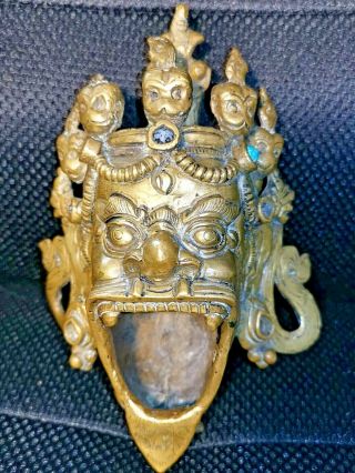 Oriental Chinese Tibet/ Indian Hindu Bronze Incense Burner Mask Figure Marked