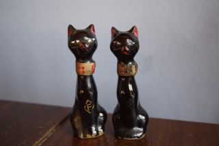 Vintage Black Cat Salt & Pepper Shakers W/cork Stoppers Japan Made