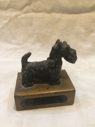 Antique Vintage Terrier Matchbox Holder Metal Scottie Dog Match Box Cover 3