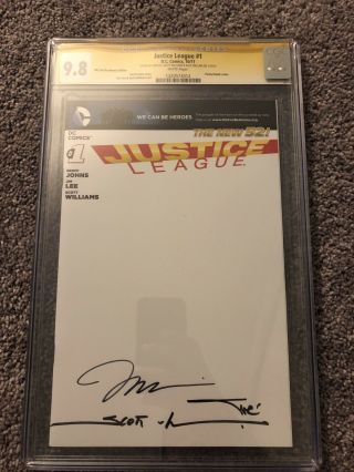 Sdcc Justice League 1 52 Blank Variant Cgc 9.  8 Ss Signed By Jim Lee,  & More