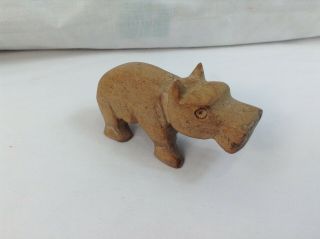 Hippopotamus Wood Figurine Hippo Hand Carved Miniature 3.  25 "