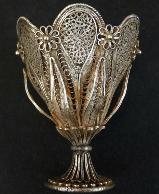 Fine Antique Ottoman Solid Silver Filigree Zarf; Sultan Abdul Hamid Ii; C1880