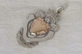 A Antique Solid Sterling Silver Gold Shield Fob Medal Chester 1919
