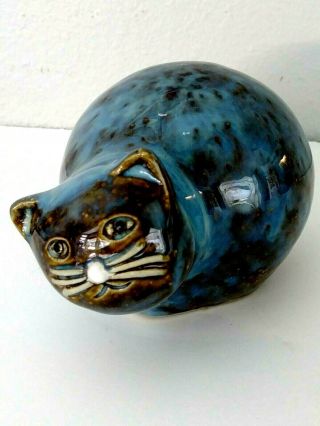 Vintage Art Pottery Cat Kitten Figurine Collectible Blue & Brown
