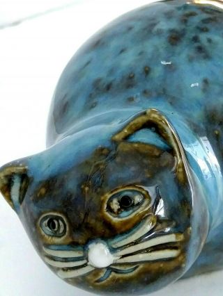Vintage Art Pottery Cat Kitten Figurine Collectible Blue & Brown 2