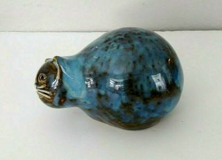 Vintage Art Pottery Cat Kitten Figurine Collectible Blue & Brown 3