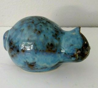 Vintage Art Pottery Cat Kitten Figurine Collectible Blue & Brown 5
