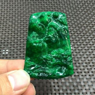Chinese Green Jadeite Jade Handwork Collectible Landscape & Figure Rare Pendant