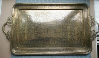 Old Antique Brass Moghul Temple Design 19th Century Large Brass Tray Indian Fine 3