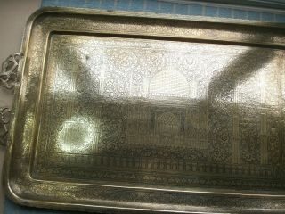 Old Antique Brass Moghul Temple Design 19th Century Large Brass Tray Indian Fine 4