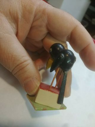 Vintage Small Black Bird / Crow Wood Figurine putz doll 4