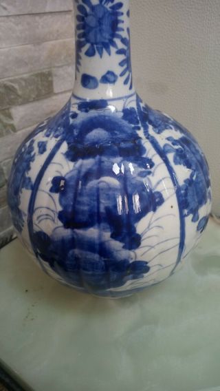 Large Pair Chinese Japanese Orientalist Hand Painted Blue White Bottle Vases 5
