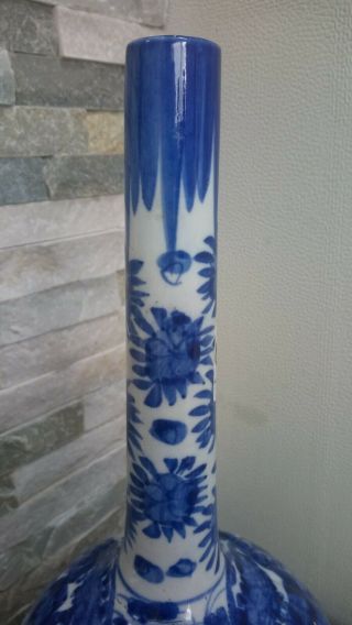 Large Pair Chinese Japanese Orientalist Hand Painted Blue White Bottle Vases 6