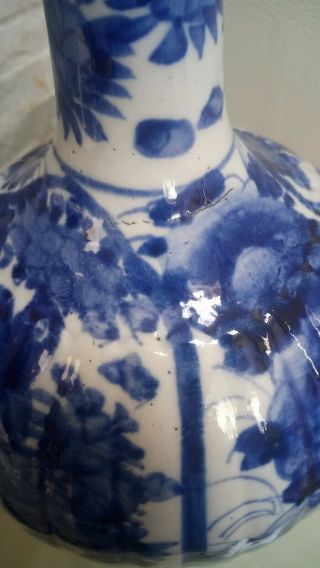 Large Pair Chinese Japanese Orientalist Hand Painted Blue White Bottle Vases 7
