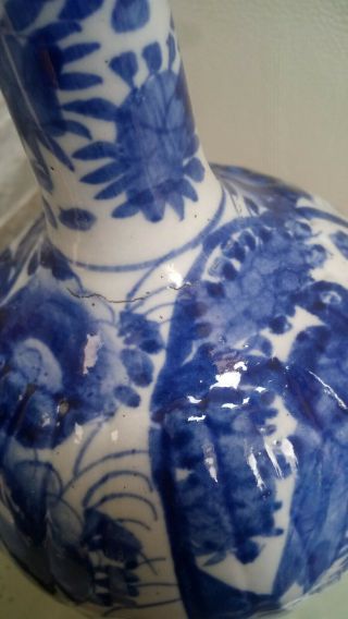 Large Pair Chinese Japanese Orientalist Hand Painted Blue White Bottle Vases 8